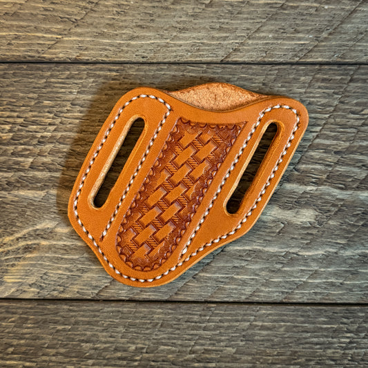 Basketweave Leather Trapper Knife Sheath - Russet