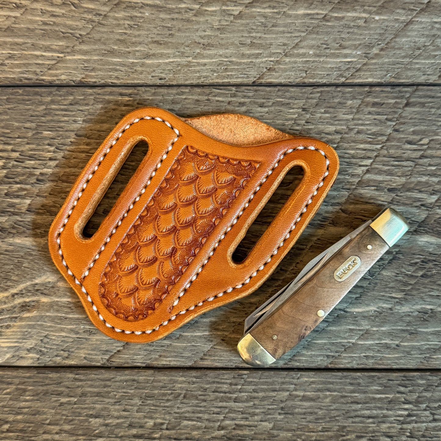 Dragonskin Leather Trapper Knife Sheath - Russet