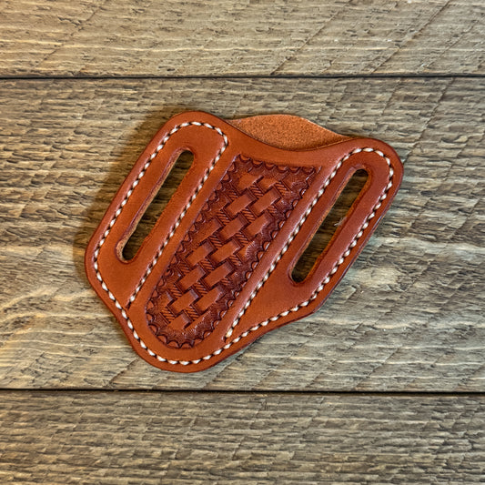 Basketweave Leather Trapper Knife Sheath - Chestnut