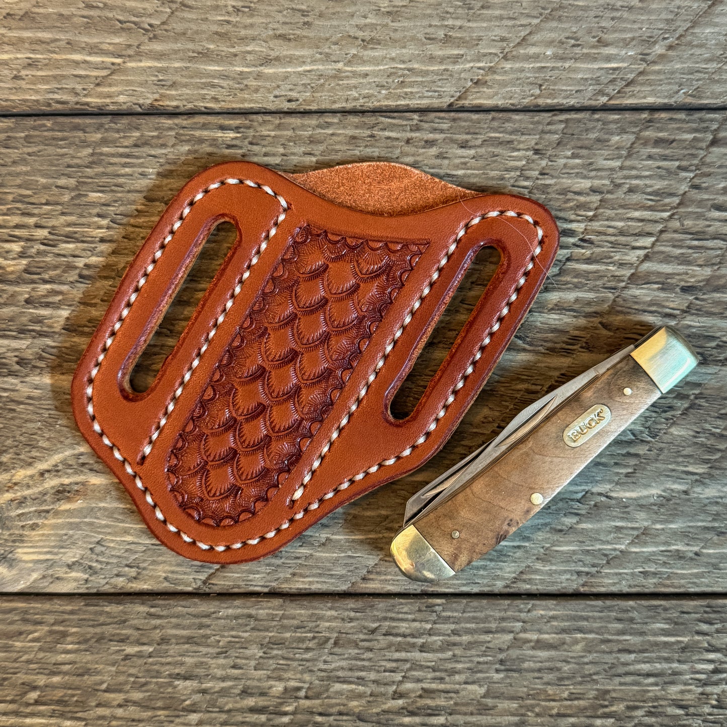 Dragonskin Leather Trapper Knife Sheath - Chestnut