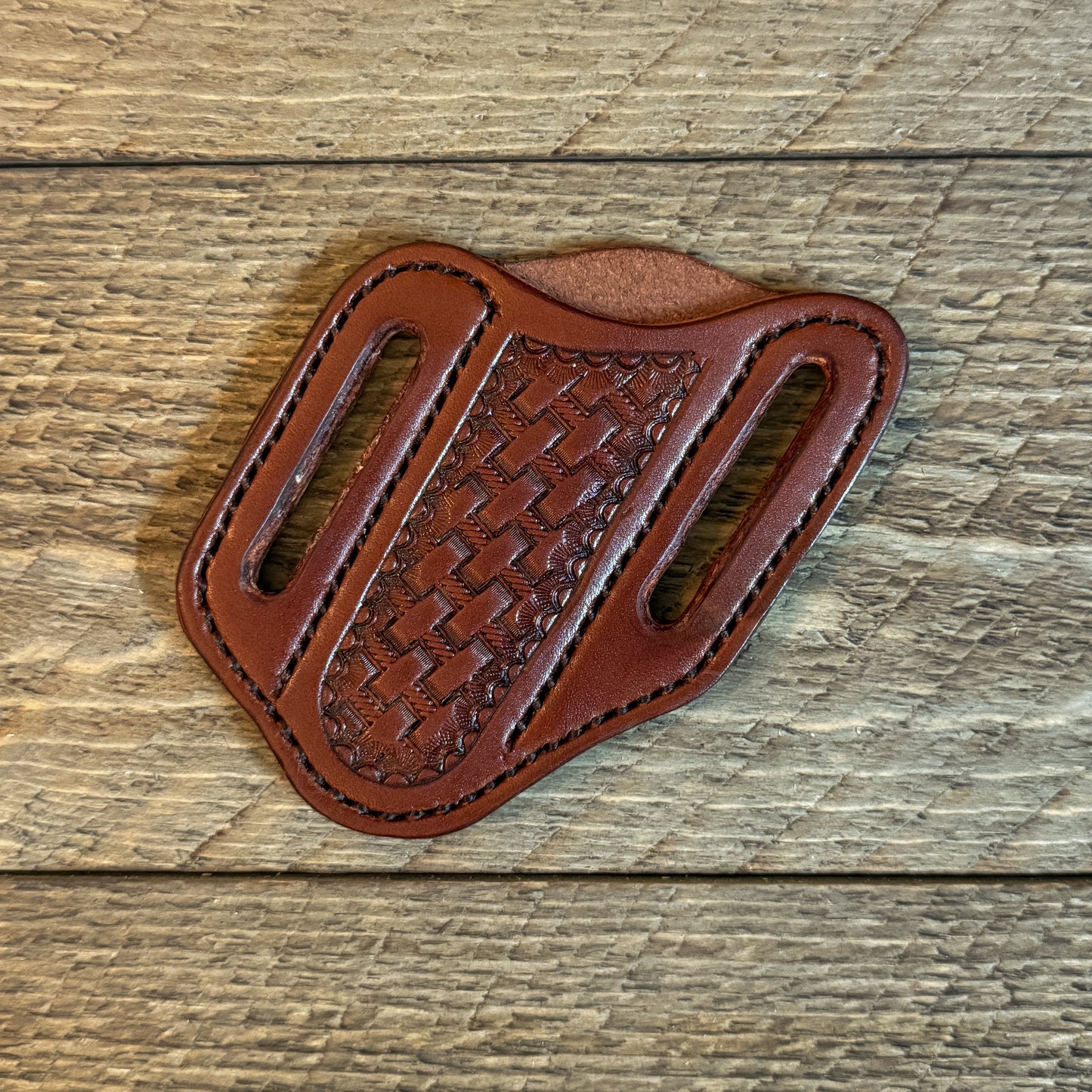 Basketweave Leather Trapper Knife Sheath - Chocolate