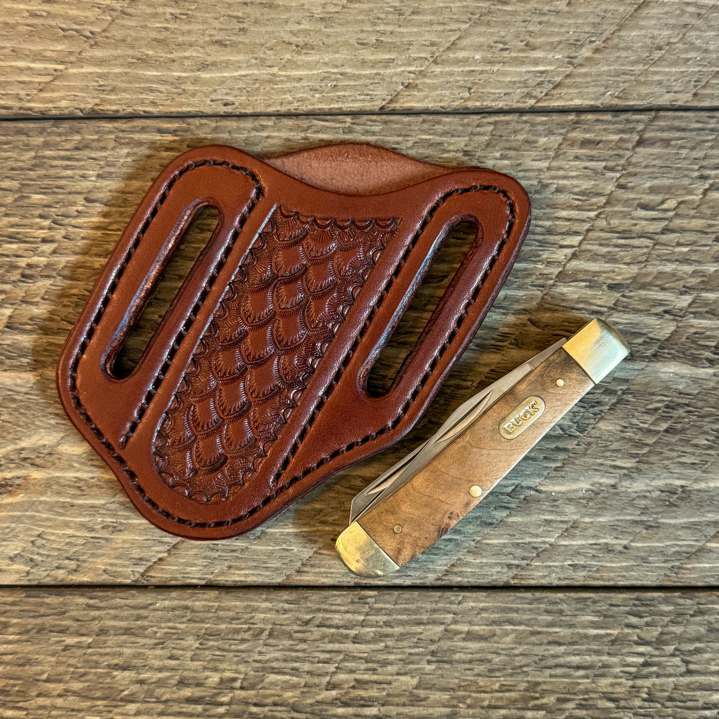 Dragonskin Leather Trapper Knife Sheath - Chocolate