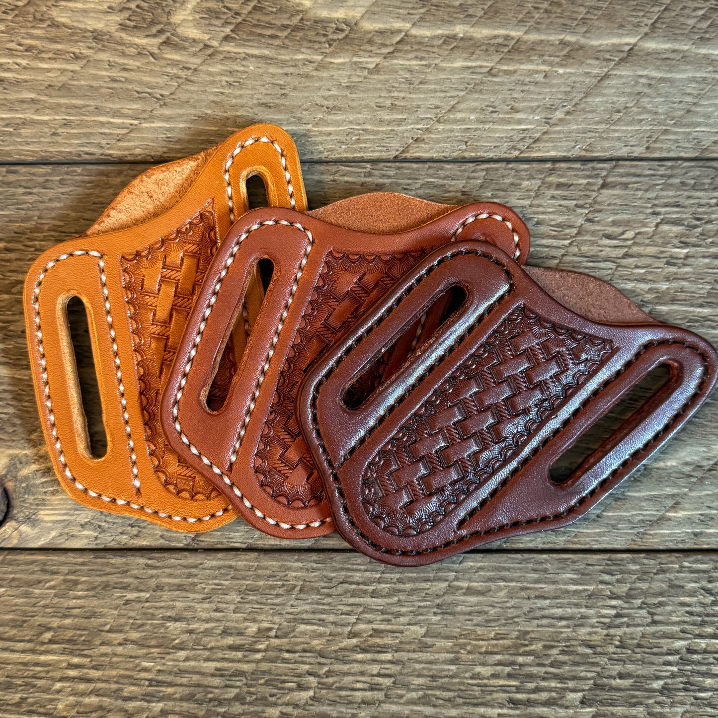 Basketweave Leather Trapper Knife Sheath - Russet