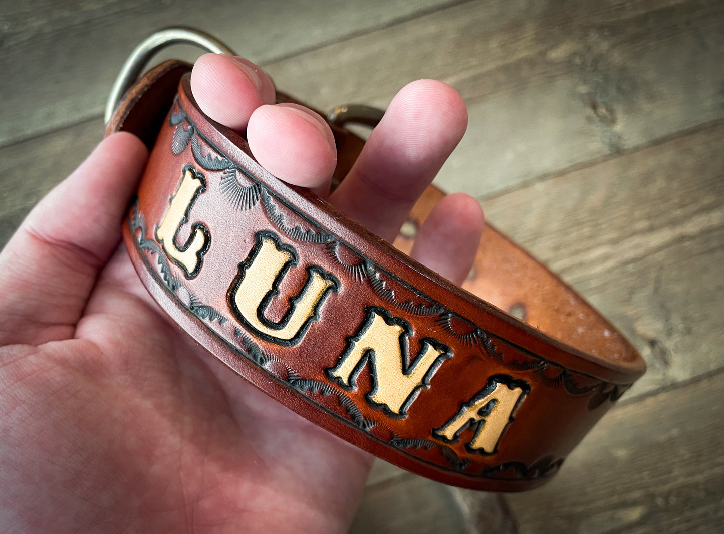 Personalized Leather Border Stamped Dog Collar