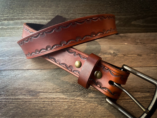 Fancy Border Tooled Leather Belt