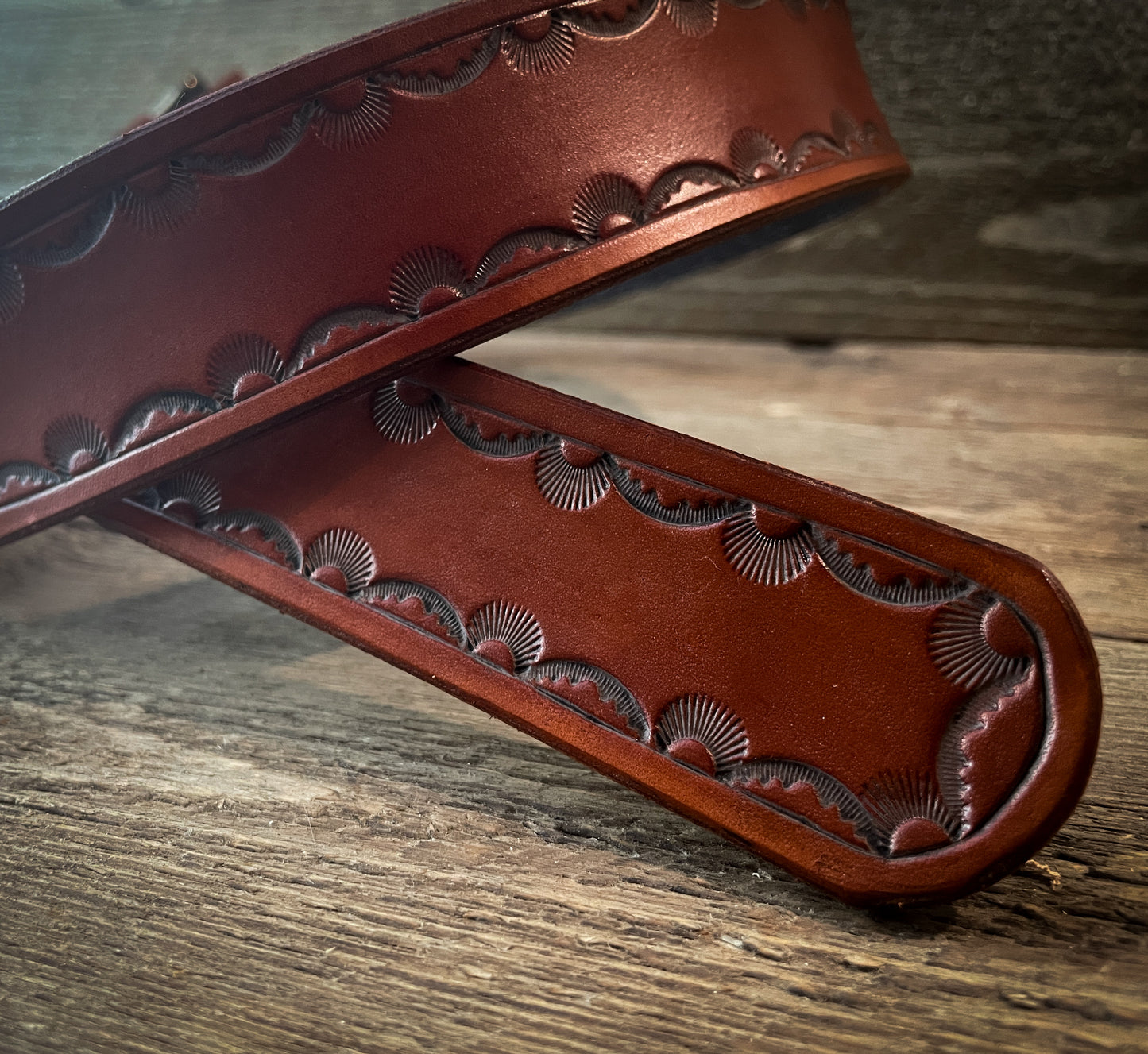 Fancy Border Tooled Leather Belt