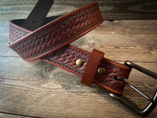 Basketweave Tooled Leather Belt