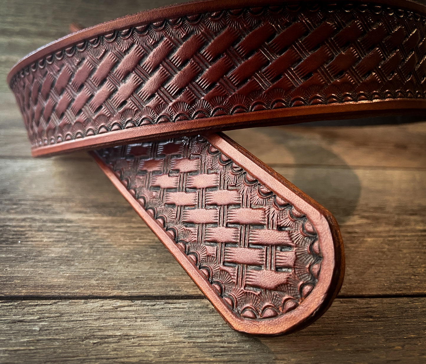 Basketweave Tooled Leather Belt